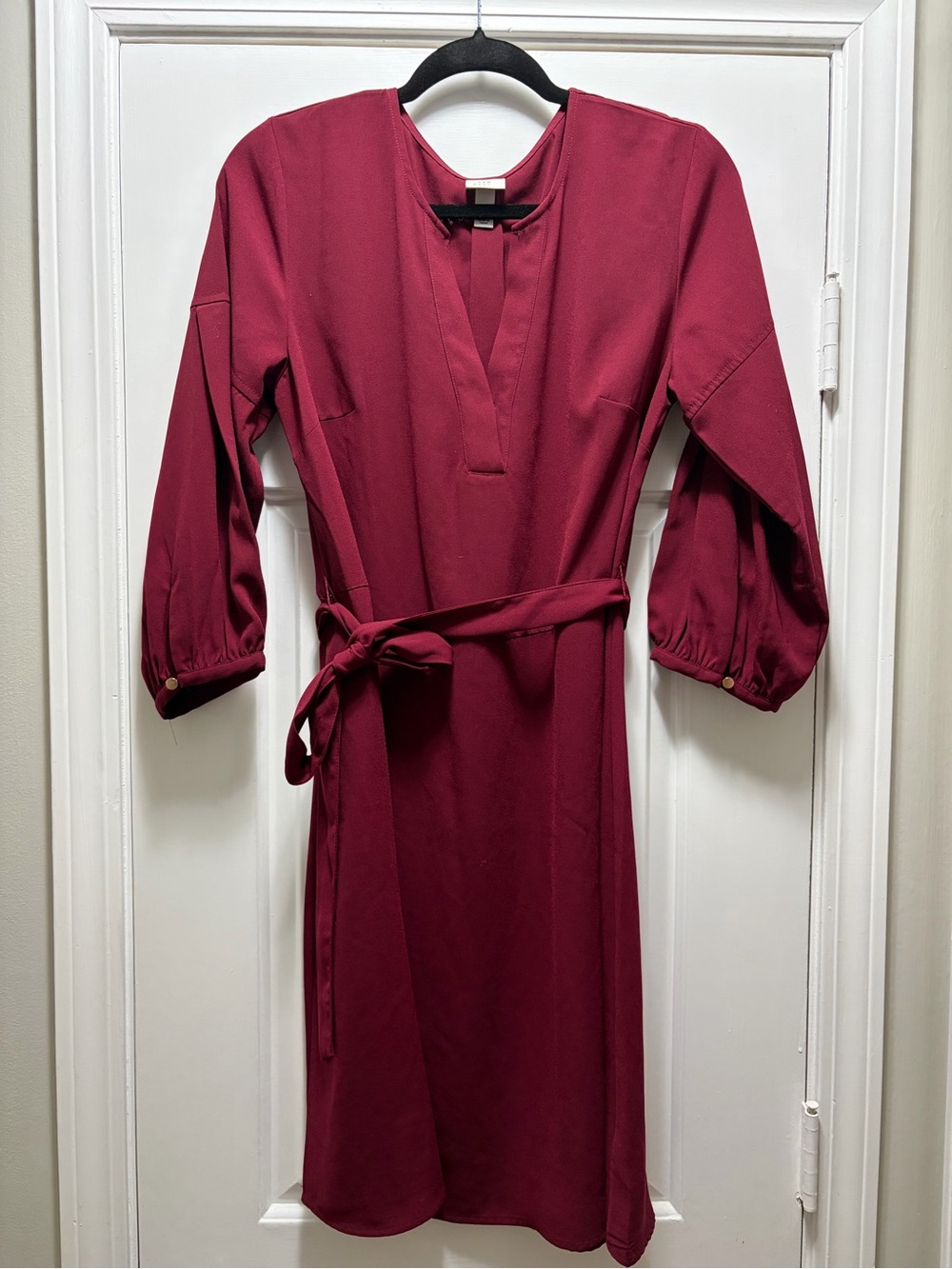a new day Burgundy Tie-Waist V-Neck Midi Dress - Picture 1 of 6